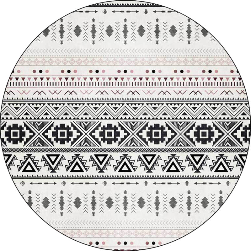 White Southwestern Carpet Polyester Geometric Pattern Carpet Washable Non-Slip Bottom Carpet for Living Room