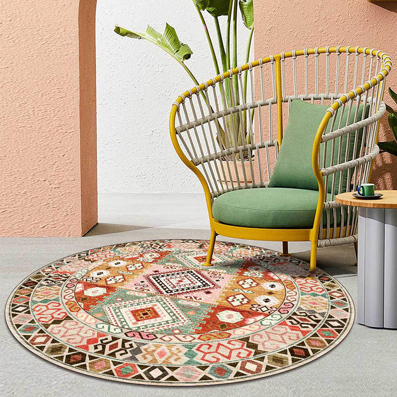 Pink and orange southwestern carpet polyester tribal pattern carpet washable non-slip backing carpet for living room