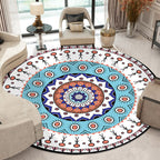 Americana concentric circles pattern carpet with floral white and blue polyester machine washable non-slip area rug for the bedroom