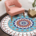 Americana concentric circles pattern carpet with floral white and blue polyester machine washable non-slip area rug for the bedroom