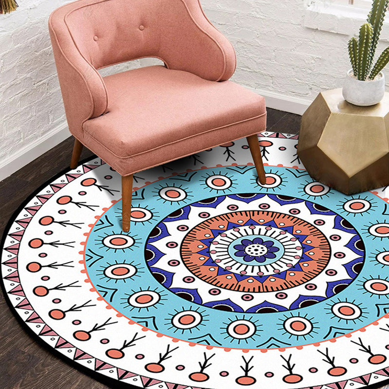 Americana concentric circles pattern carpet with floral white and blue polyester machine washable non-slip area rug for the bedroom