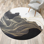 Modern Swirl Stripe Pattern Carpet Black and White Polyester Carpet Machine Washable Non-Slip Rug for Bedroom