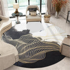 Modern Swirl Stripe Pattern Carpet Black and White Polyester Carpet Machine Washable Non-Slip Rug for Bedroom