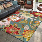 Blue Vintage Carpet Polyester Floral Pattern Carpet Washable Non-Slip Back Carpet for Living Room
