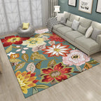 Blue Vintage Carpet Polyester Floral Pattern Carpet Washable Non-Slip Back Carpet for Living Room