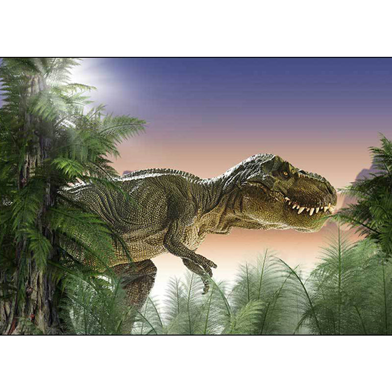 Green and Purple Novelty Carpet Polyester Dinosaur and Tree Pattern Carpet Washable Non-Slip Back Carpet for Living Room
