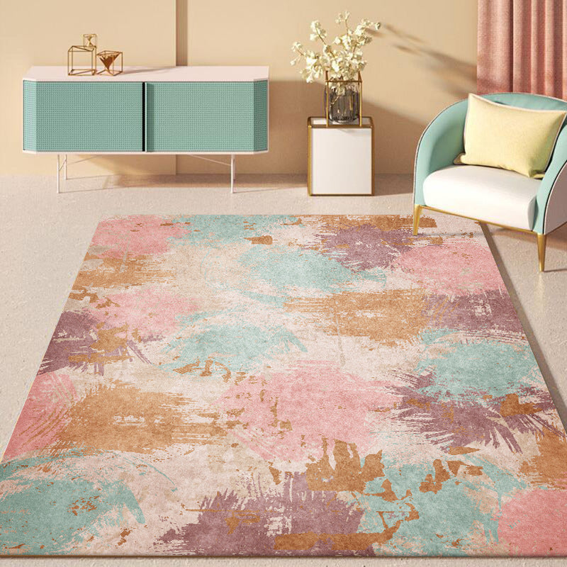Unique Abstract Carpet Pink Multicolor Nordic Carpet Polyester Washable Non-Slip Back Carpet for the Living Room