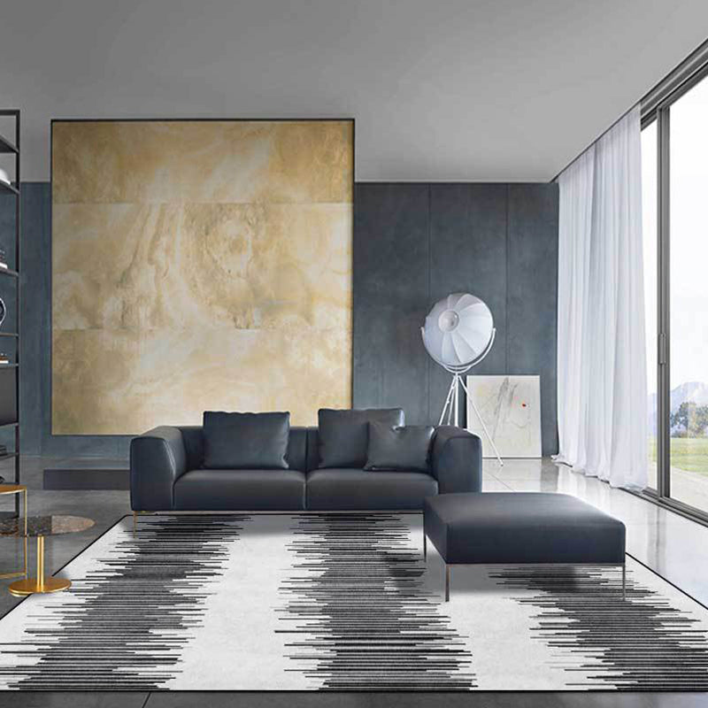 Funky Striped Pattern Rug Gray and Black Contemporary Rug Polyester Washable Non-Slip Back Rug for the Living Room