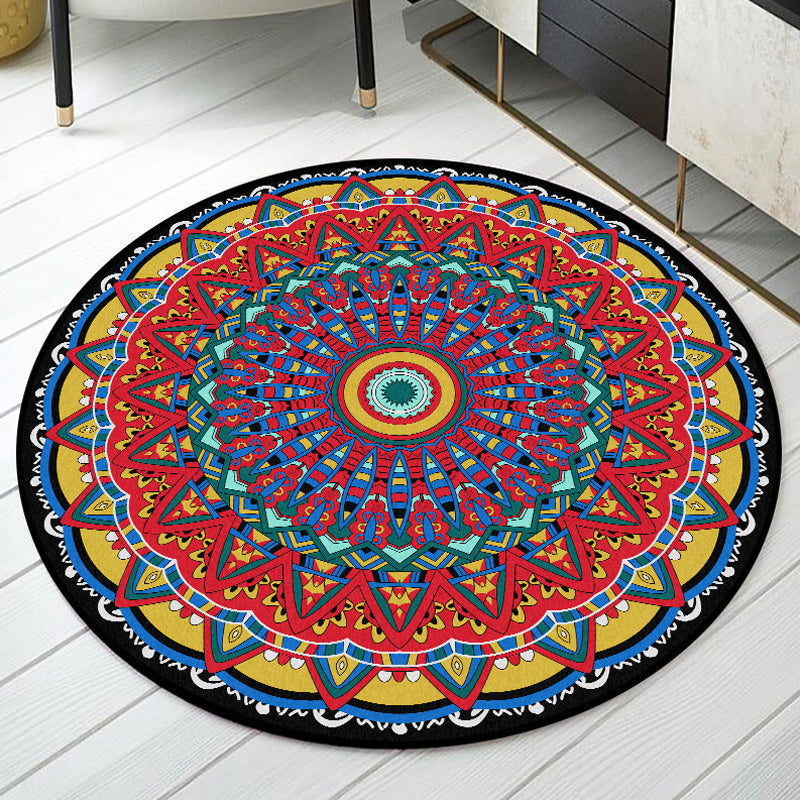 Americana Tribal Pattern Carpet Red Polyester Carpet Machine Washable Non-Slip Area Rug for Bedroom