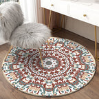 Traditional Floral Pattern Rug Blue Tribal Rug Polyester Washable Non-Slip Mat Rug for Living Room