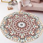 Traditional Floral Pattern Rug Blue Tribal Rug Polyester Washable Non-Slip Mat Rug for Living Room