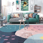 Novelty Living Room Rug in Pink and Blue Color Block Print Rug Polyester Machine Washable Rug