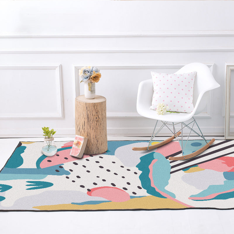 Novelty Living Room Rug Colorful Color Block Watermelon Print Rug Polyester Non-Slip Back Washable Area Rug