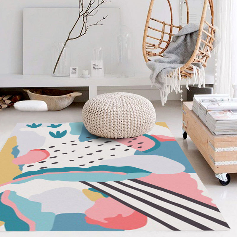 Novelty Living Room Rug Colorful Color Block Watermelon Print Rug Polyester Non-Slip Back Washable Area Rug