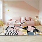 Pink and Gold Bedroom Carpet Novelty Geometric Irregular Shape Dots Pattern Rug Polyester Non-slip Area Rug