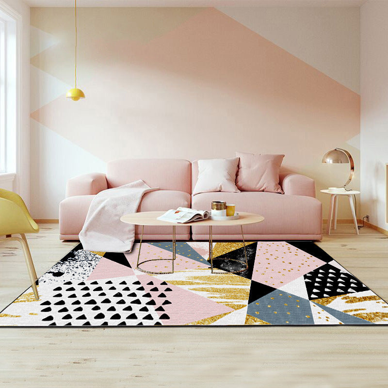 Pink and Gold Bedroom Carpet Novelty Geometric Irregular Shape Dots Pattern Rug Polyester Non-slip Area Rug