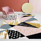 Pink and Gold Bedroom Carpet Novelty Geometric Irregular Shape Dots Pattern Rug Polyester Non-slip Area Rug