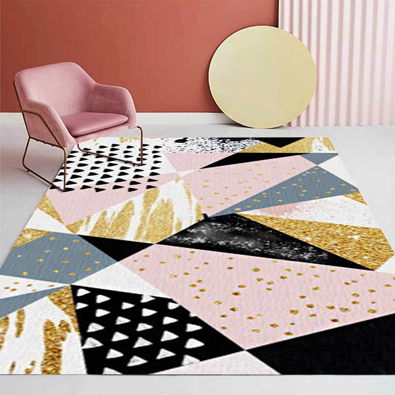 Pink and Gold Bedroom Carpet Novelty Geometric Irregular Shape Dots Pattern Rug Polyester Non-slip Area Rug