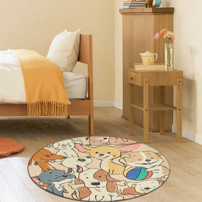Stylish Cartoon Dog Pattern Rug Yellow Children's Rug Polyester Washable Non-Slip Rug for the Children's Room