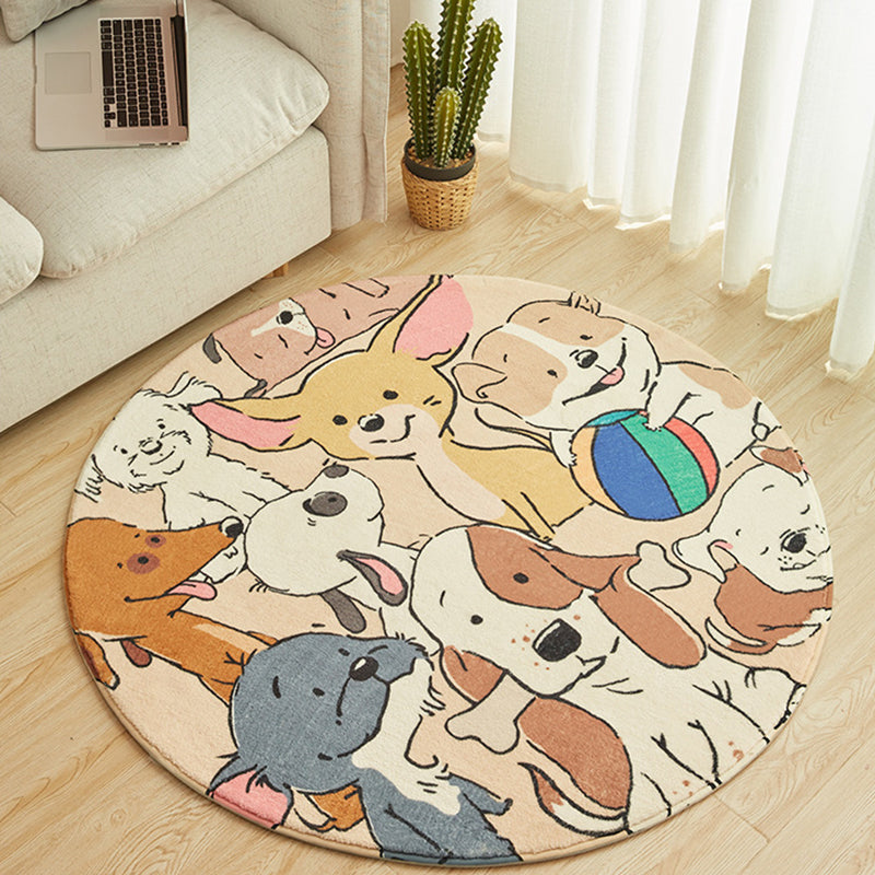 Stylish Cartoon Dog Pattern Rug Yellow Children's Rug Polyester Washable Non-Slip Rug for the Children's Room