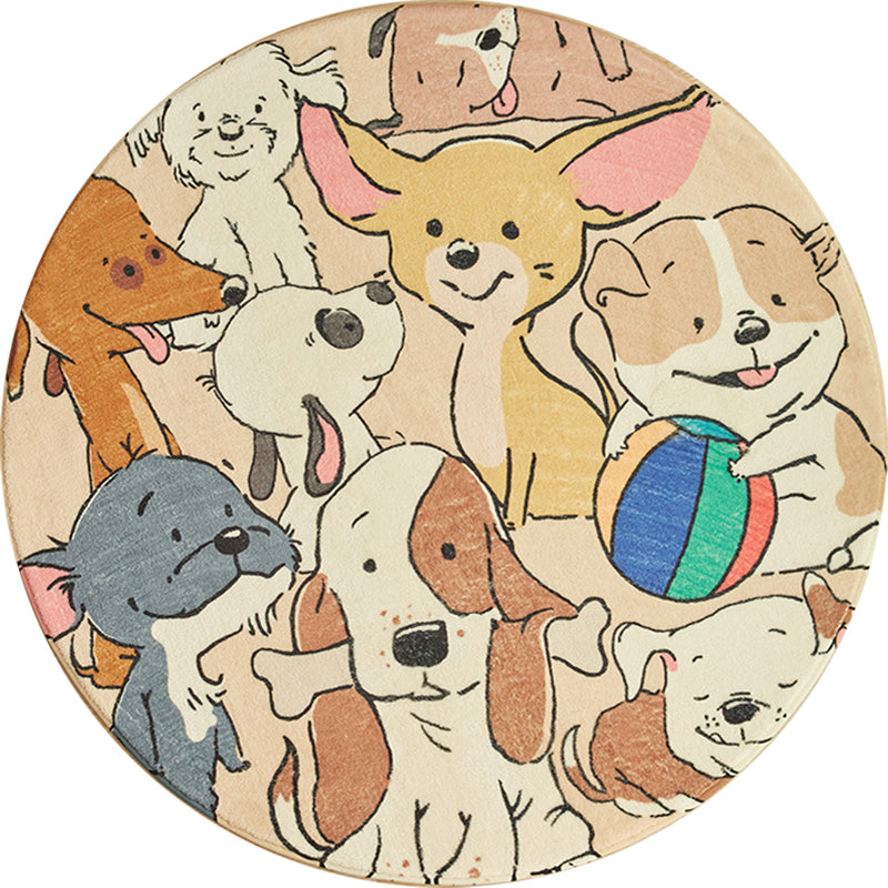 Stylish Cartoon Dog Pattern Rug Yellow Children's Rug Polyester Washable Non-Slip Rug for the Children's Room