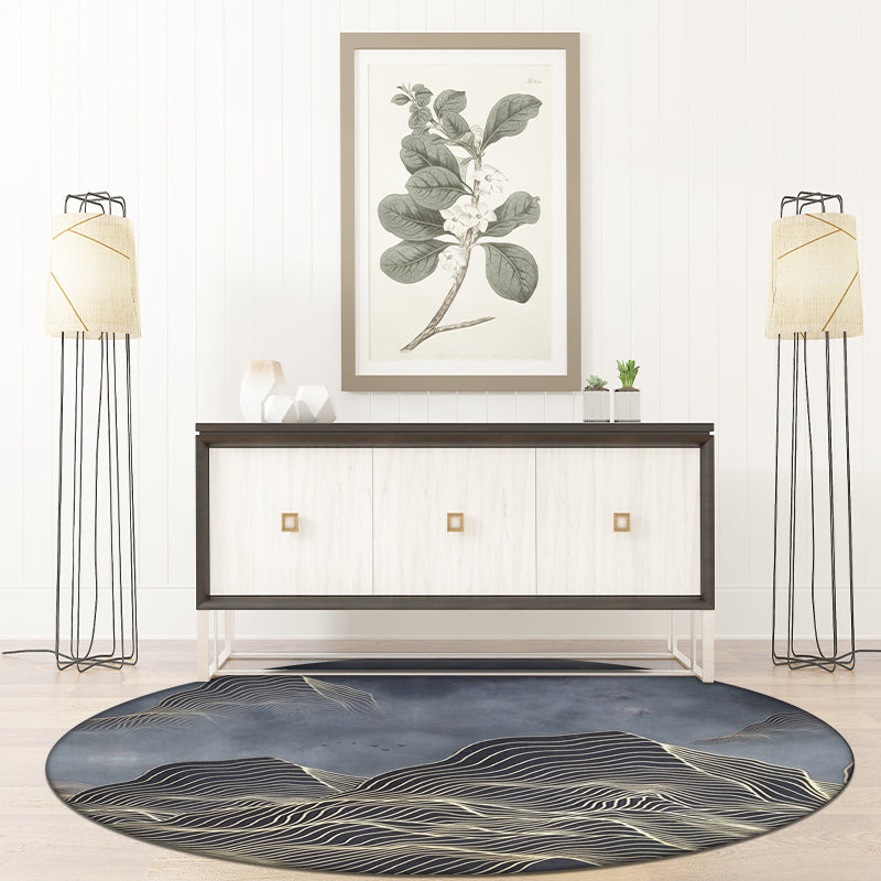 Modern swirl stripe pattern rug with mountain dark gray polyester rug machine washable non-slip area rug for bedroom