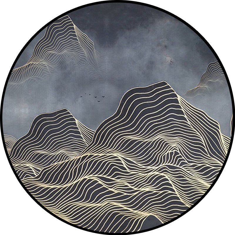 Modern swirl stripe pattern rug with mountain dark gray polyester rug machine washable non-slip area rug for bedroom
