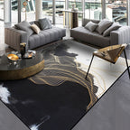 Traditional swirl stripe pattern rug black and white oriental rug polyester washable non-slip backing rug for living room
