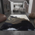 Traditional swirl stripe pattern rug black and white oriental rug polyester washable non-slip backing rug for living room