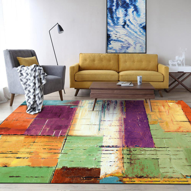 Unique Brushstroke Painting Print Rug Multicolor Nordic Rug Polyester Washable Non-Slip Backing Rug for the Living Room