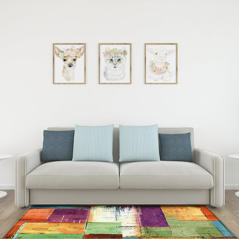 Unique Brushstroke Painting Print Rug Multicolor Nordic Rug Polyester Washable Non-Slip Backing Rug for the Living Room