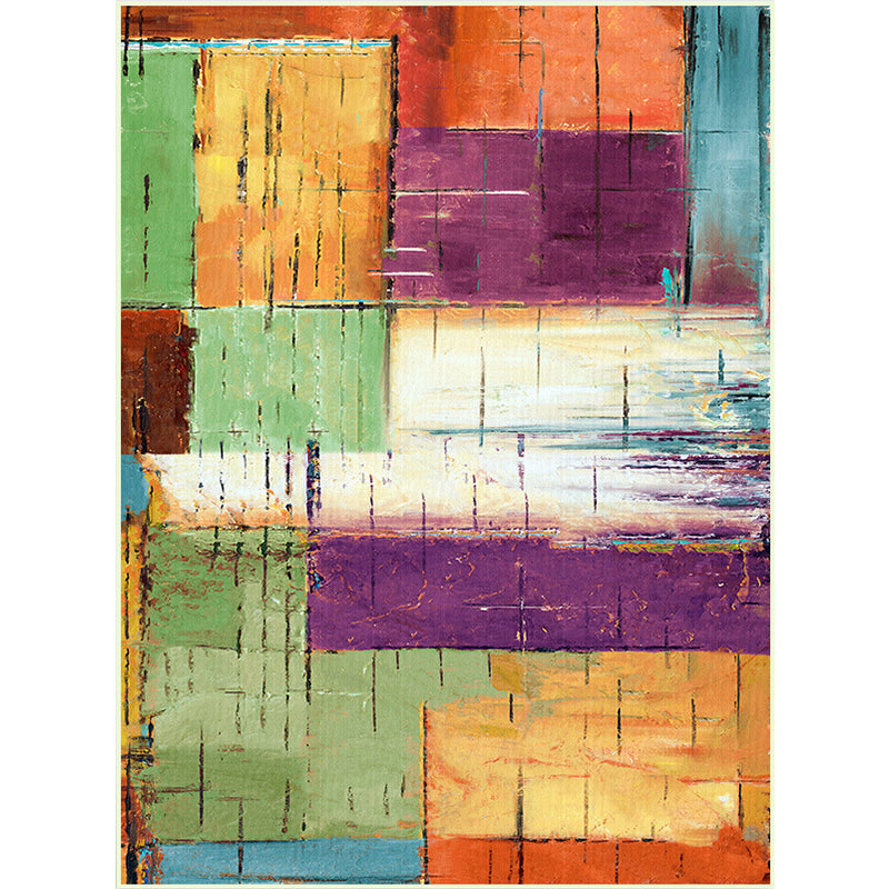 Unique Brushstroke Painting Print Rug Multicolor Nordic Rug Polyester Washable Non-Slip Backing Rug for the Living Room
