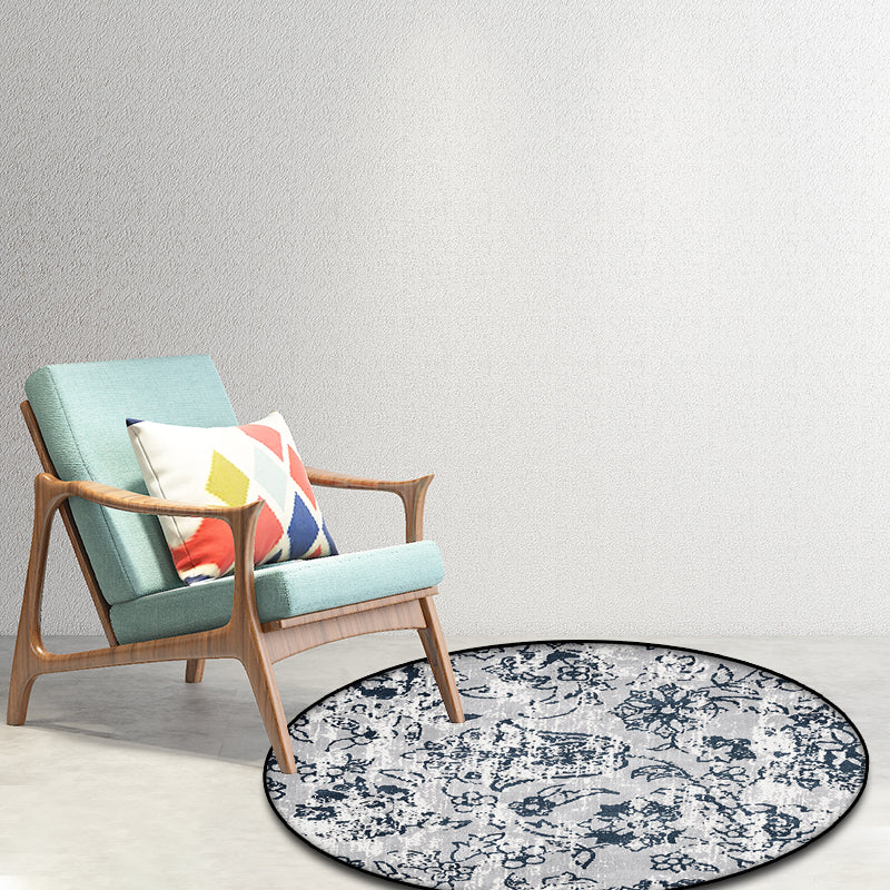 Gray Shabby Chic Rug Polyester Floral Pattern Rug Washable Non-Slip Back Rug for Living Room