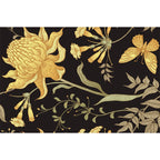 Black and Yellow Vintage Carpet Polyester Floral and Leaf Pattern Carpet Washable Non-Slip Back Carpet for Living Room