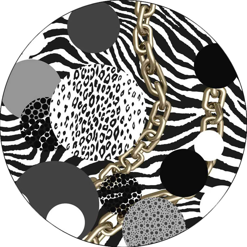 Simple modern rug in black and white zebra stripes leopard chain circle pattern rug polyester washable flooring for bedroom