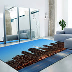 Stylish Geography Pattern Rug Blue Nordic Rug Polyester Washable Non-Slip Back Rug for the Living Room