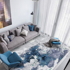 Blue and Gray Modern Rug Polyester Watercolor Pattern Rug Washable Non-slip Back Rug for the Living Room