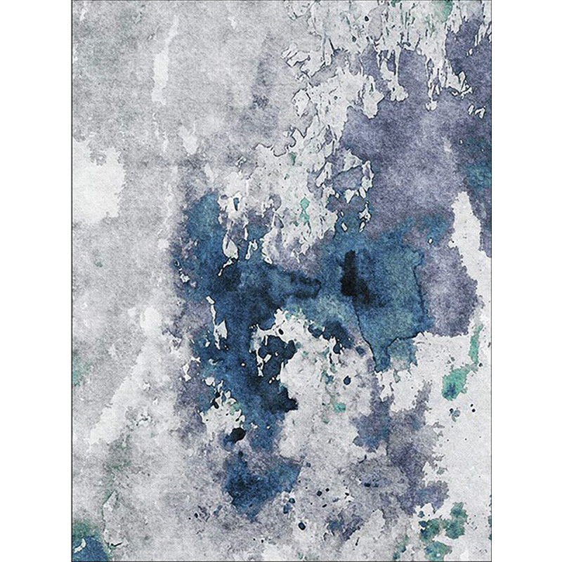 Blue and Gray Modern Rug Polyester Watercolor Pattern Rug Washable Non-slip Back Rug for the Living Room