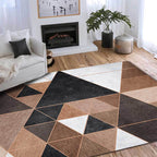Nordic Geometric Pattern Rug Brown and White Polyester Rug Machine Washable Non-Slip Rug for the Bedroom