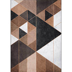 Nordic Geometric Pattern Rug Brown and White Polyester Rug Machine Washable Non-Slip Rug for the Bedroom