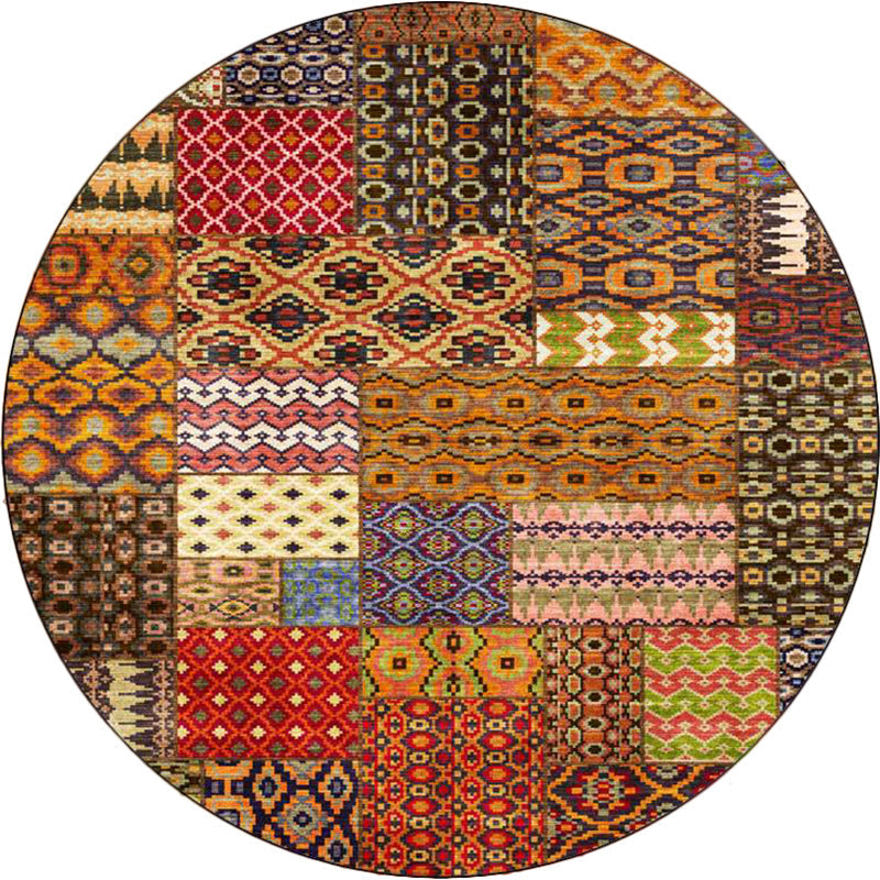 Yellow Southwestern Rug Polyester tribal checkered pattern rug washable with non-slip backing rug for the living room