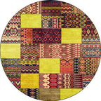 Yellow Southwestern Rug Polyester tribal checkered pattern rug washable with non-slip backing rug for the living room