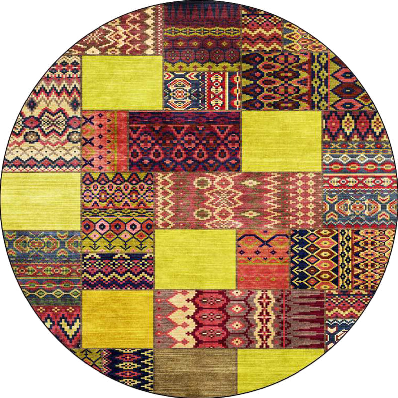 Yellow Southwestern Rug Polyester tribal checkered pattern rug washable with non-slip backing rug for the living room
