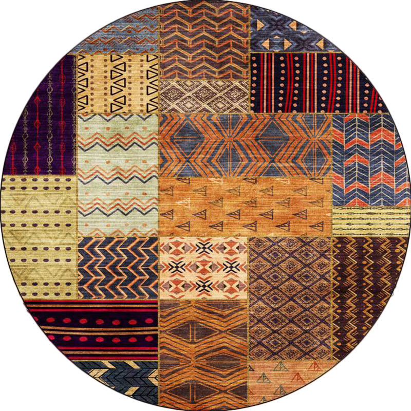 Yellow Southwestern Rug Polyester tribal checkered pattern rug washable with non-slip backing rug for the living room