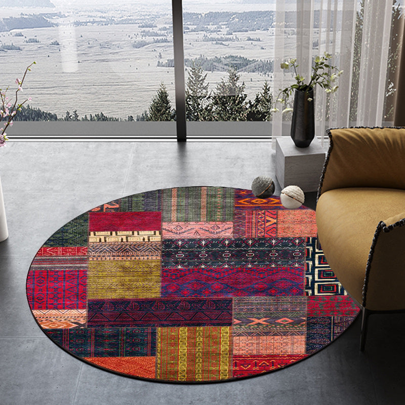 Yellow Southwestern Rug Polyester tribal checkered pattern rug washable with non-slip backing rug for the living room