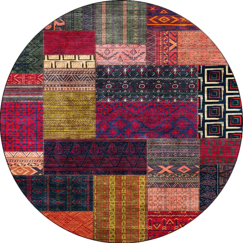 Yellow Southwestern Rug Polyester tribal checkered pattern rug washable with non-slip backing rug for the living room