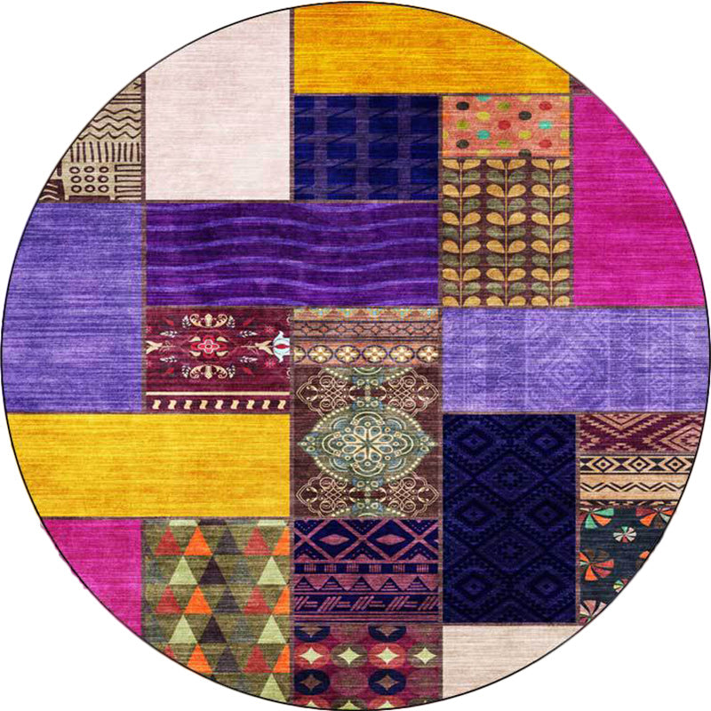 Yellow Southwestern Rug Polyester tribal checkered pattern rug washable with non-slip backing rug for the living room