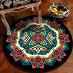 Persian Floral Pattern Carpet Red and Blue Polyester Carpet Machine Washable Non-Slip Carpet for the Bedroom