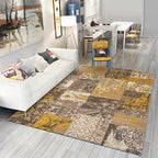 Shabby Chic Tribal Pattern Rug Blue and Yellow Polyester Rug Machine Washable Non-Slip Rug for the Bedroom