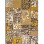 Shabby Chic Tribal Pattern Rug Blue and Yellow Polyester Rug Machine Washable Non-Slip Rug for the Bedroom